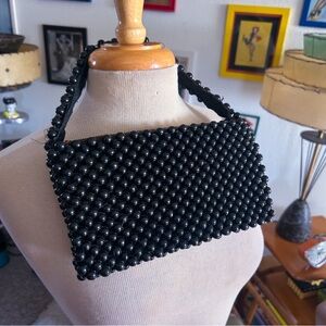 Vintage 1940s Purse | Handbag | Black | Wood Bead | Small | 40s